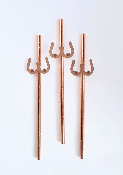 Boobs Hen Party Straws – Brown Design | Set of 10 | Funny Bachelorette Drink Accessories