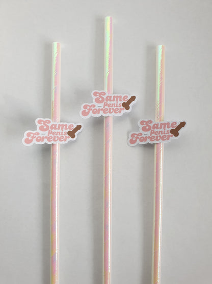 Same Penis Forever Hen Party Straws – Dark Skin | Set of 10 | Funny Bachelorette Drink Decor