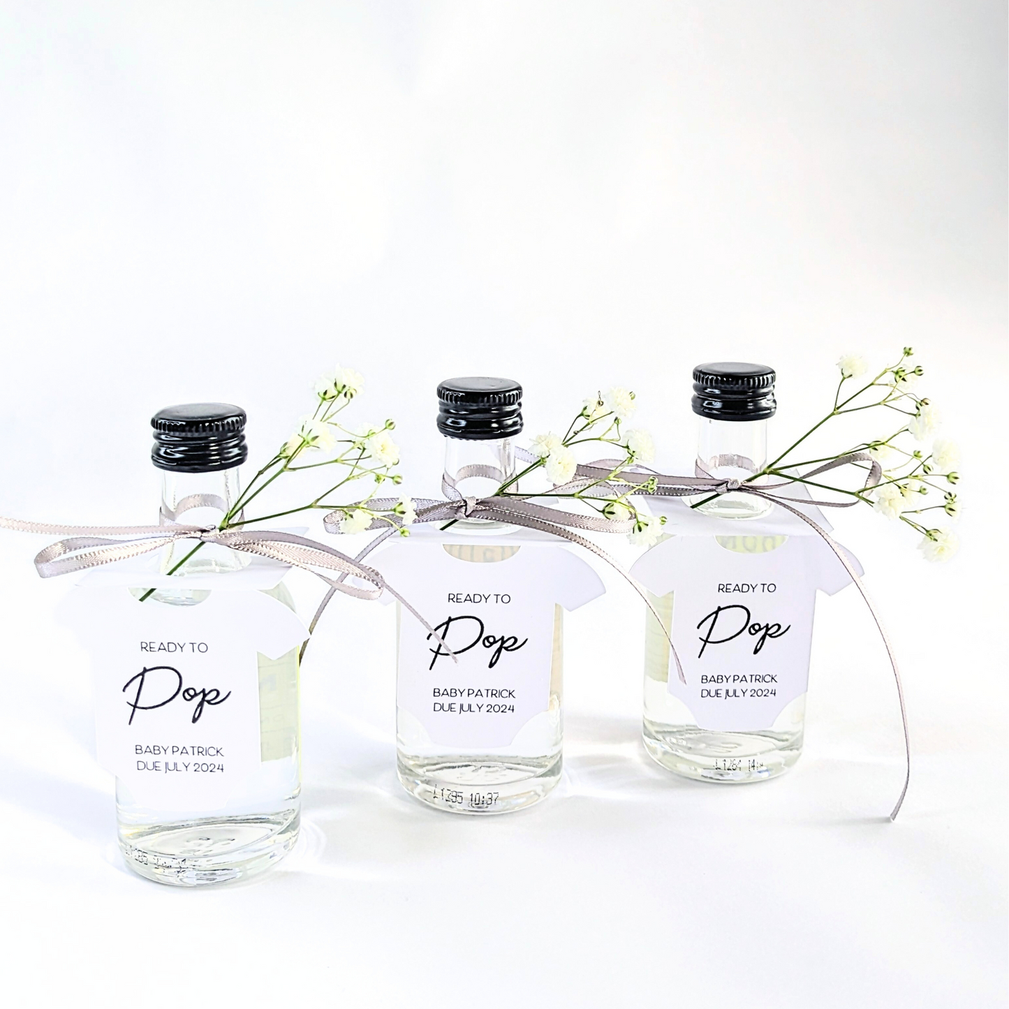 Ready to Pop Baby Shower Bottle Collars – Set of 10 (Personalised)
